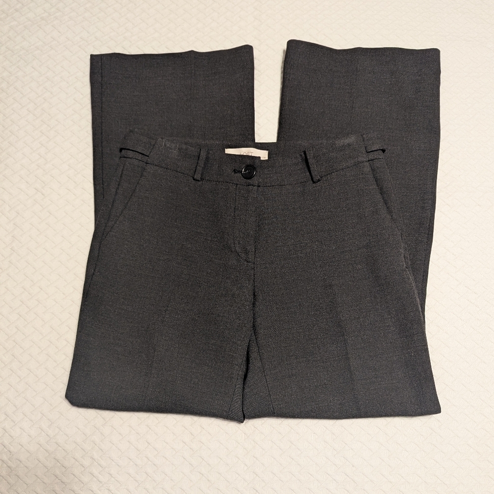 Ann Taylor LOFT Kate Women's 4P Dress Pants Petite Gray Solid Polyester Blend